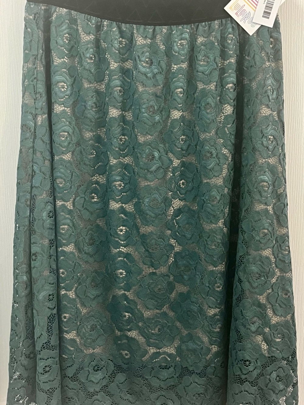 NWT- LuLaRoe Lola Skirt- Large. Teal Blue/Green Lace Midi Skirt